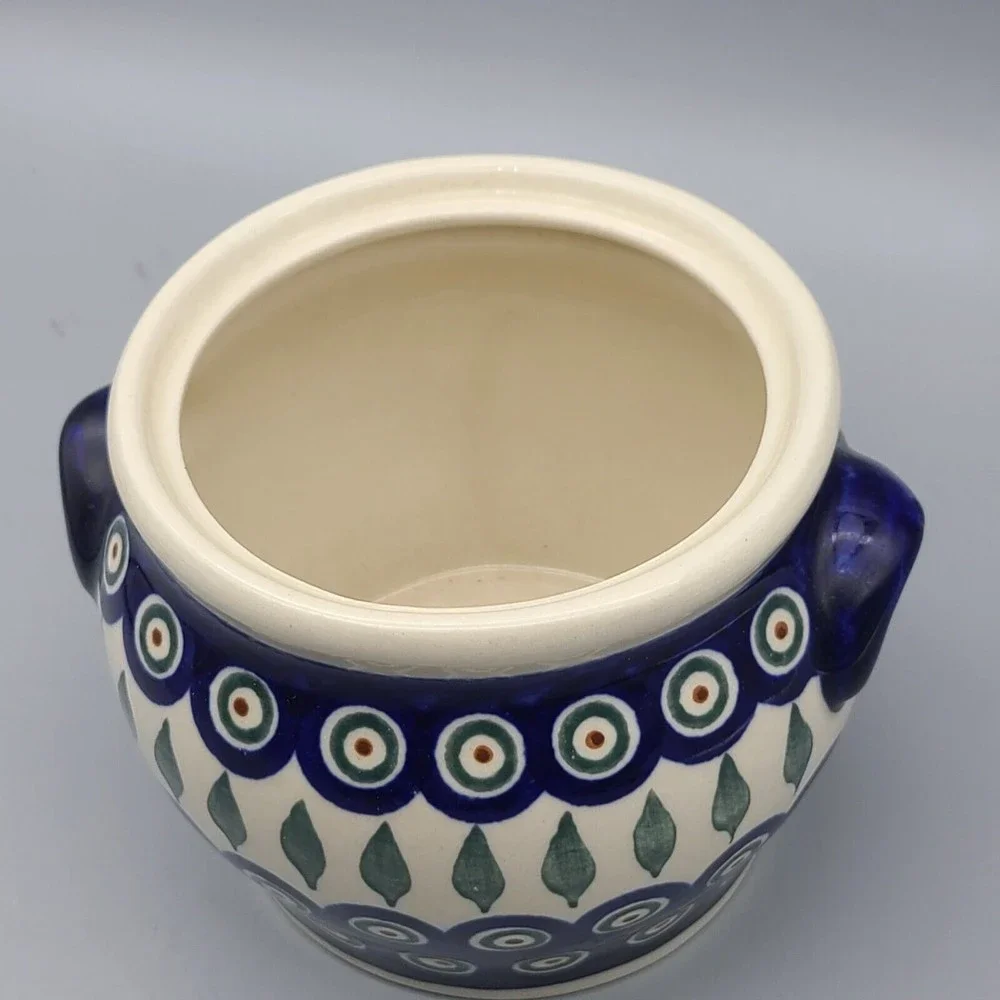 BOLESLAWIEC Polish Pottery Small Jar With Handles 4.25
